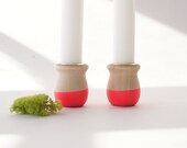 Wooden Candle Cups set of 2, Neon Pink, Modern Decor, hostess gift