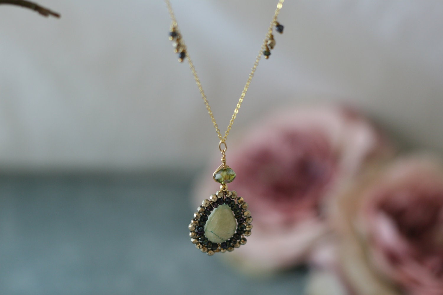 Delicate tear drop wire wrapped necklace