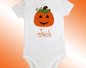Onesie Bodysuit Baby Shirt - Personalized Applique - Jack O Lantern Pumpkin - Embroidered Short or Long Sleeved - Halloween