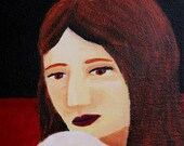 black red and white lady, 12x20 inch original acrilic painting on canvas. room wall décor