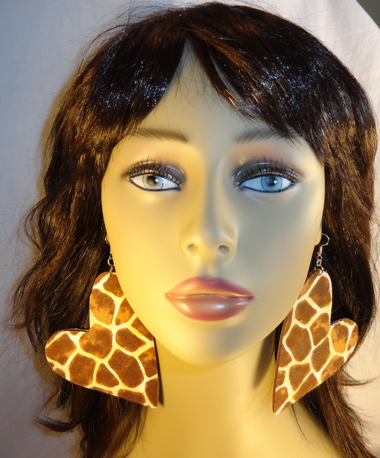 Animal printed earrings, large fabric earrings, Giraffe printed , Large heart earrings
