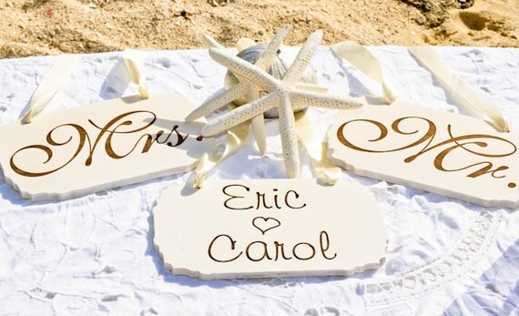Wedding Signs, Mr. and Mrs. Wedding Signs, Wooden, Hand Painted, and Engraved.