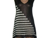 Knitted Tunic, Black Knitted Top, Fall Knit, Knitted Vest, Fall Fashion, Black and Grey, Geometric Top, Asymmetric Tunic, Long Tank Top OOAK