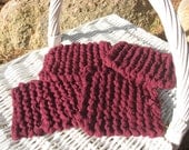 set of 4 knitted coasters hand knit rag rug style handmade home decor burgundy red