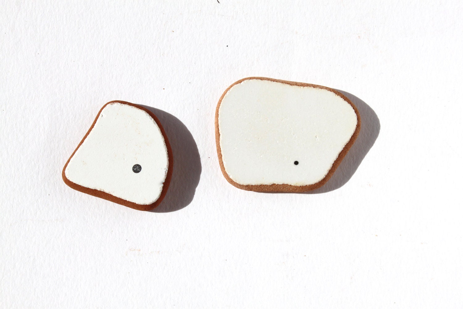 Duo of white with black dot beach pottery, natural artisan beads, jewelry supplies (L21)
