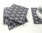 Grey Triangle Coasters - Set of four - White Triangle Pattern on Charcoal Wool Felt