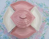 USA pottery, pink, white, chip or veggie server, dip bowl