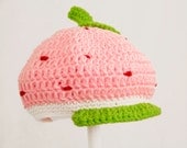 Strawberry Shortcake Hat, Pink Crochet Beanie, send size choice baby - adult