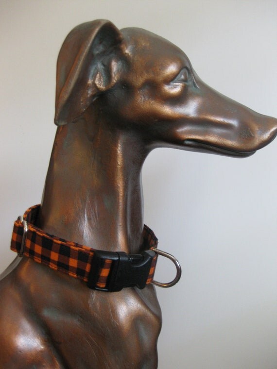 Orange and Black Plaid Dog Collar Halloween Fall