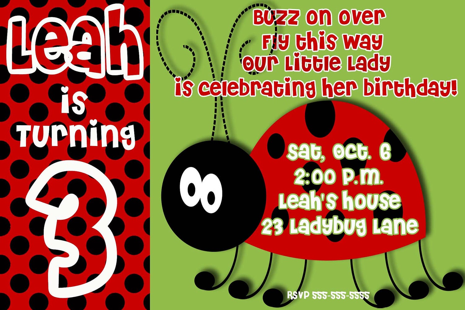 Custom Personalized Ladybug Lady Bug Digital Birthday or Baby Shower Invitation - You Print