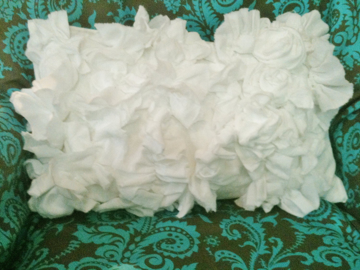 Shabby Chic Cottage Style White Ruffled Pillow