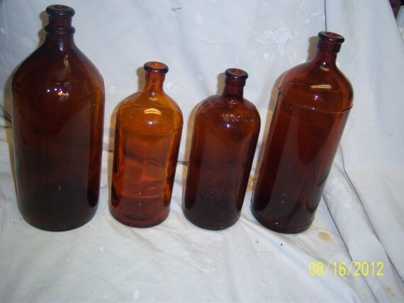 1930's Lot of 4 Amber Bleach Bottles Dazzle by