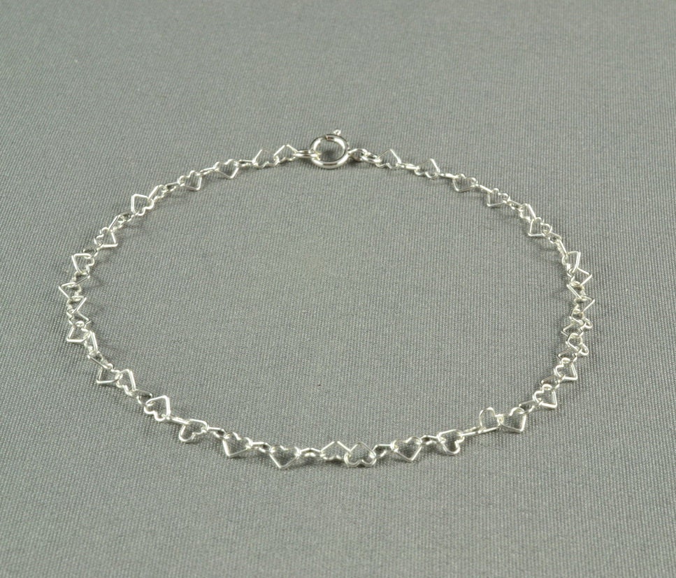 Mini  Sterling Silver Heart Bracelet, , Dainty and Delicate, Romantic and Charming