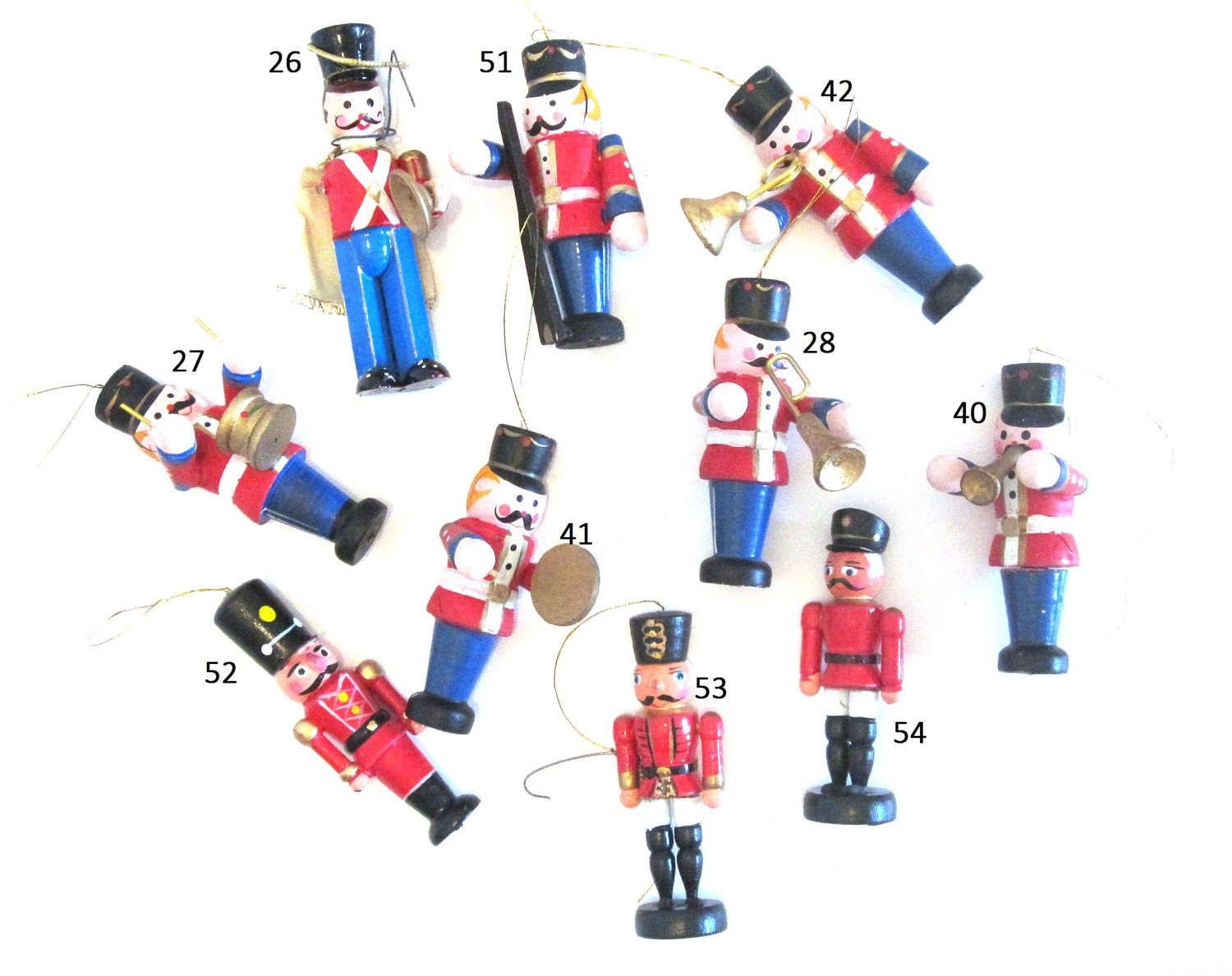 Holiday Christmas Ornament Vintage Wooden Set Marching Band Musical Instrument Military Wood Figurines Symbols Horn Drum Decor Decorations