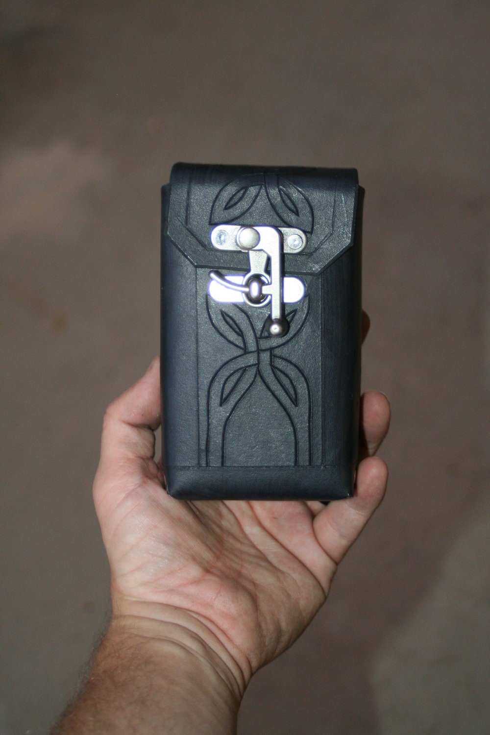 Leather steampunk pouch with rivets