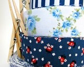 handmade fabric tape in blues made from vintage linens - for craft wrap packaging wedding supply