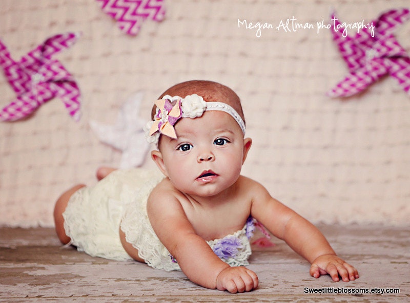 Felt Flower Headband - Pinwheel with Vintage Millinery Flowers