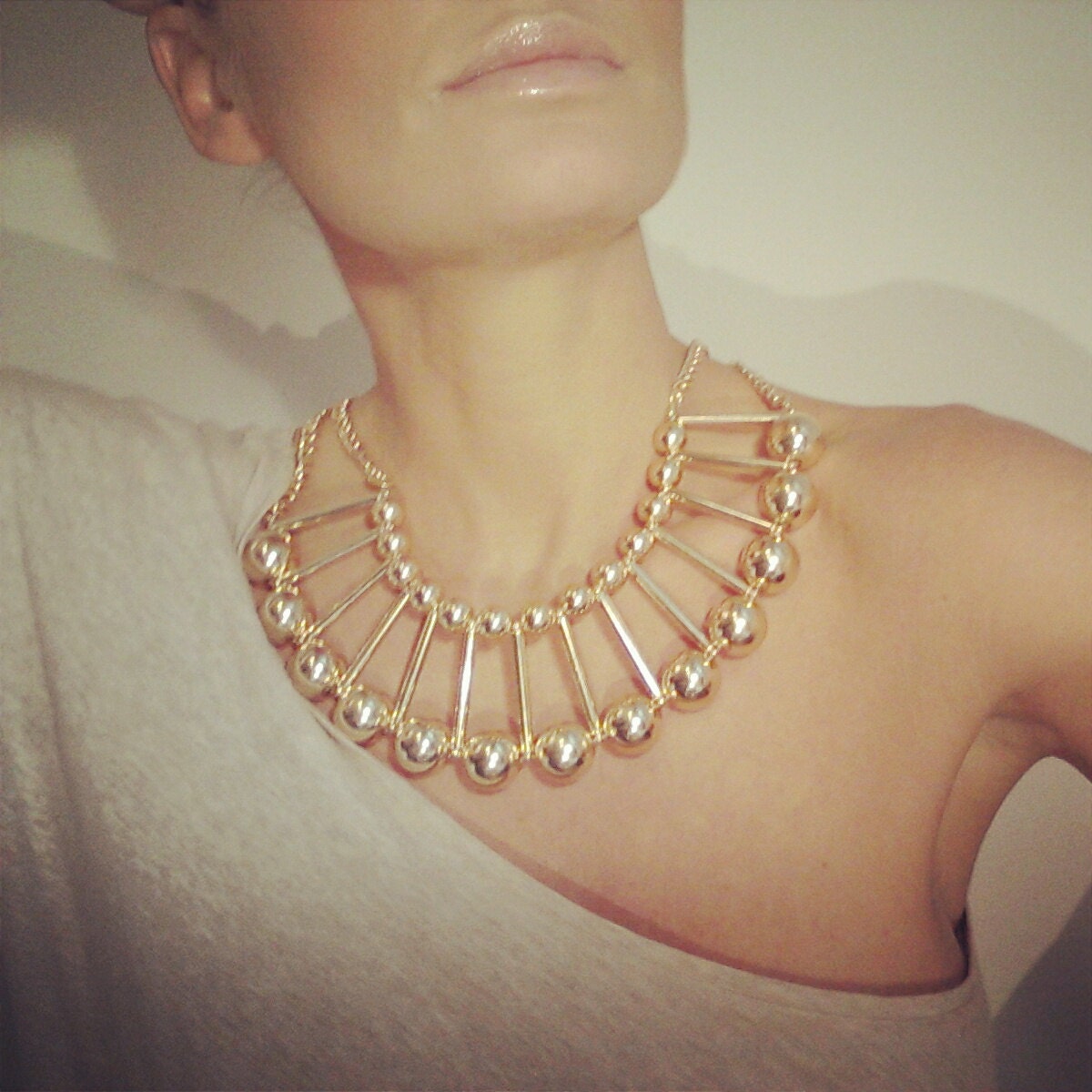 Ball and chains  large stunning gold  collar necklace