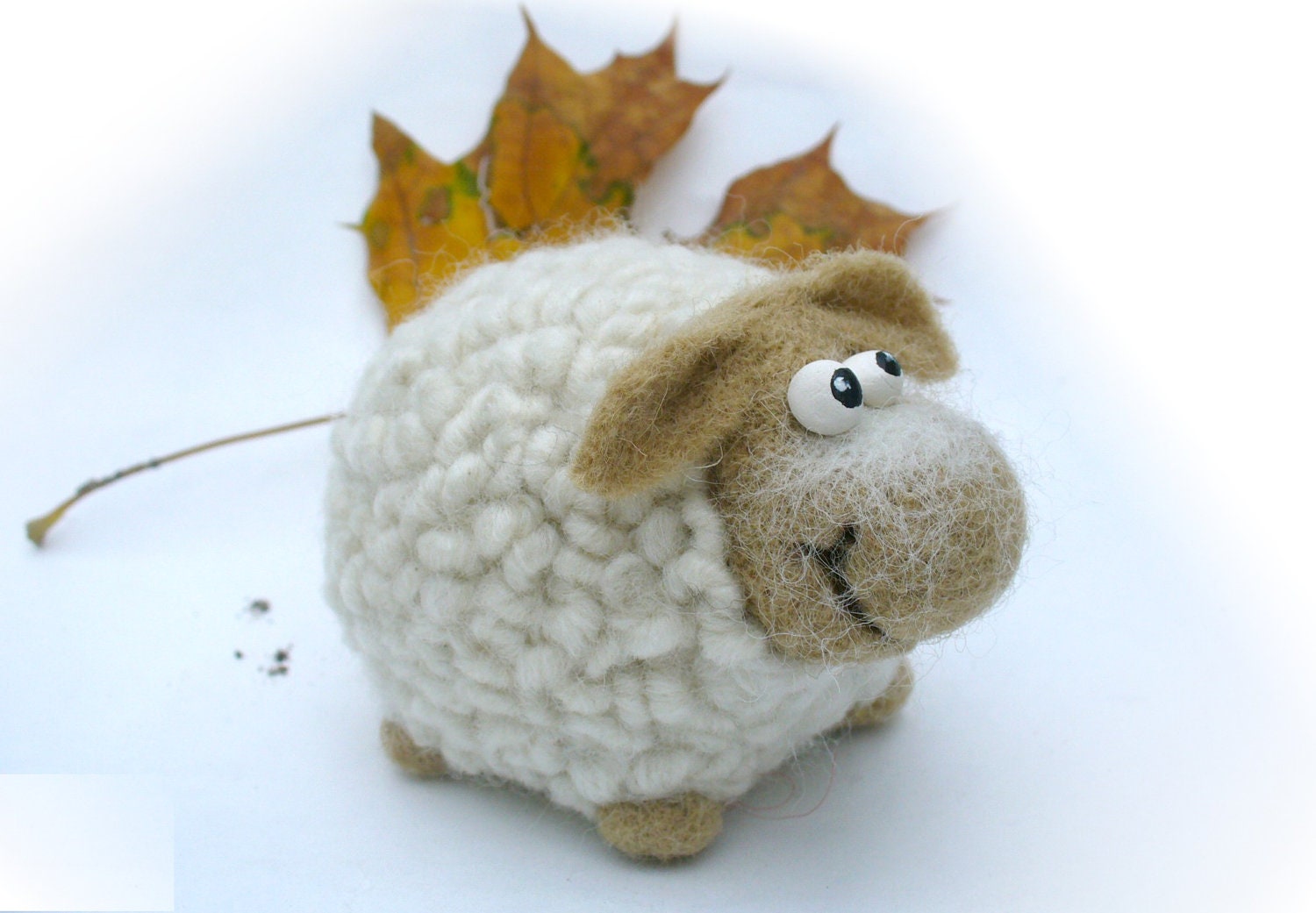 Needle Felted Toy - Little white Sheep. Felt Toys. Autumn colors.Rustic