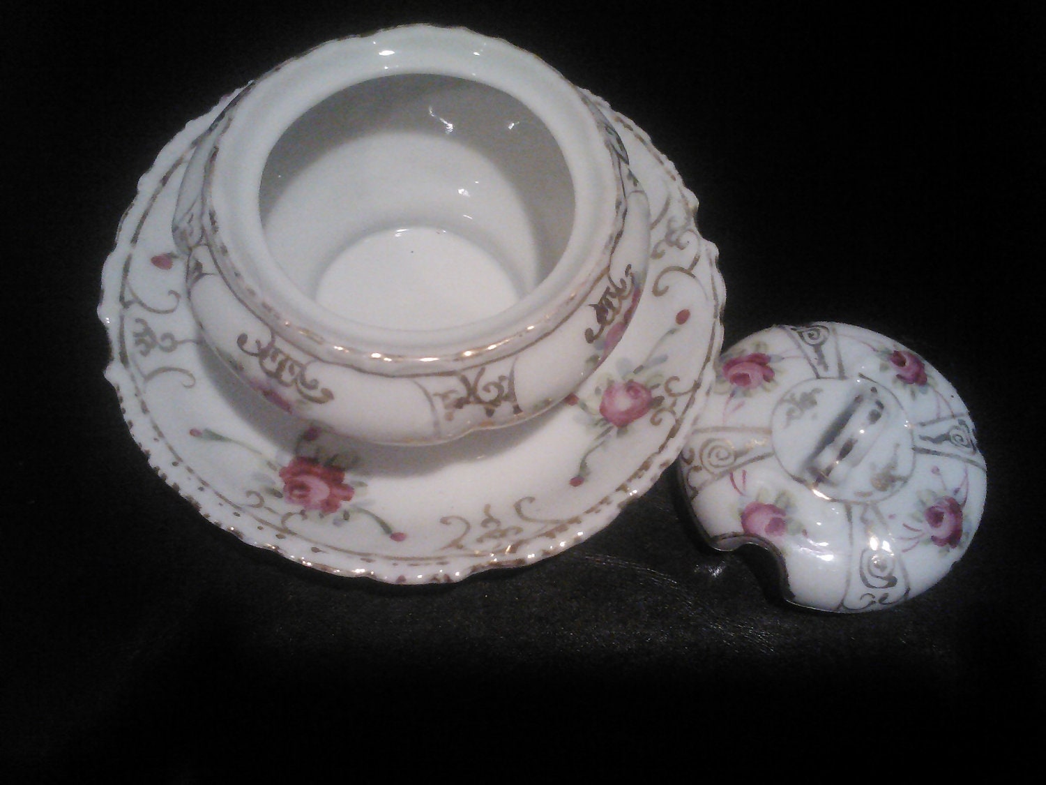 Jam Server /Condiment Server/ Attached Saucer/ ANTIQUE-1920-1940//Treasury Item