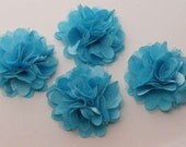 4 Pcs - Petite Turquoise Blue Satin Tulle Puff  Mesh Fabric flowers Dress Accessories Head Band Hair Clip Wedding Broach
