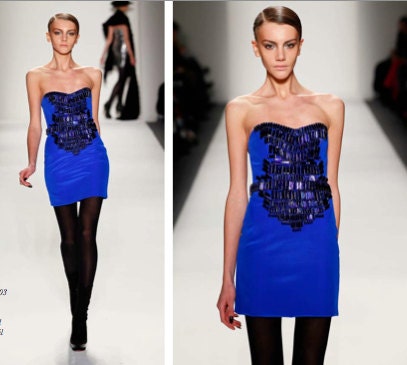 Irina Shabayeva Royal Blue crepe cocktail dress with crystal embellished bust