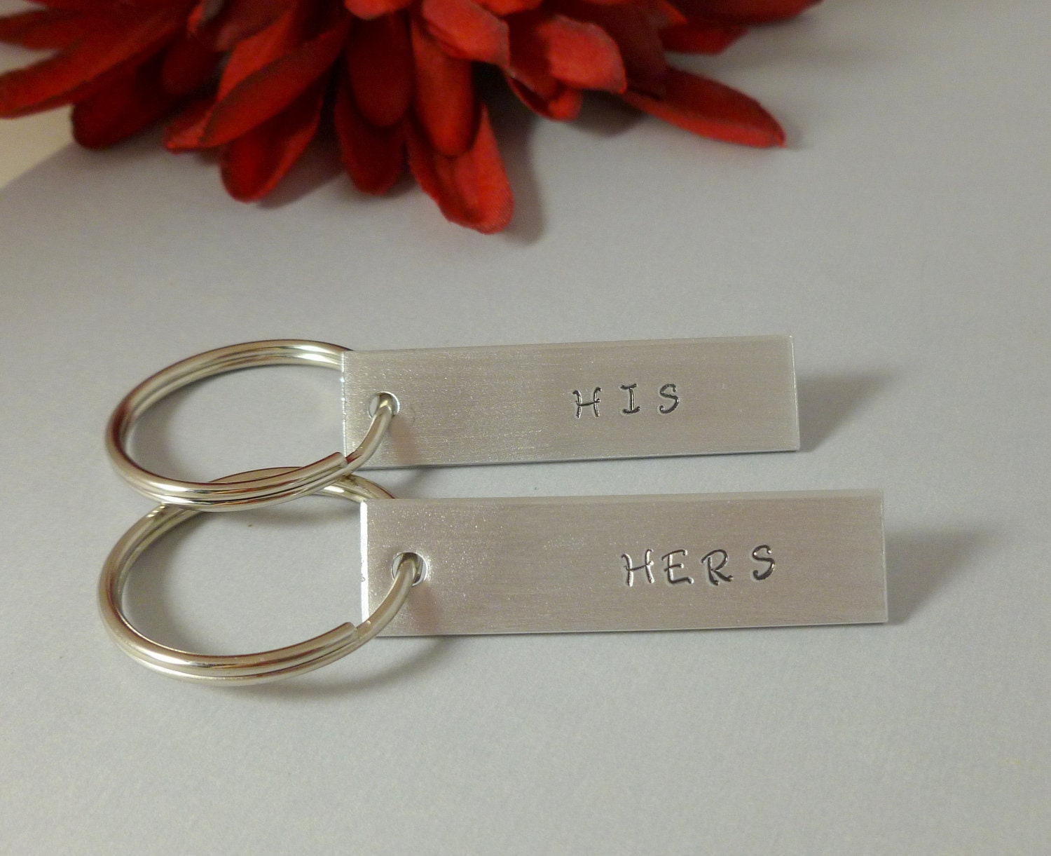 Hand Stamped- His and Hers- keychains-Personalized-customized