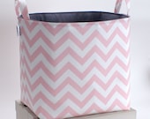 14x10x14 Storage Basket, Laundry Toy Bin Storage Container - Pink Chevron Fabric