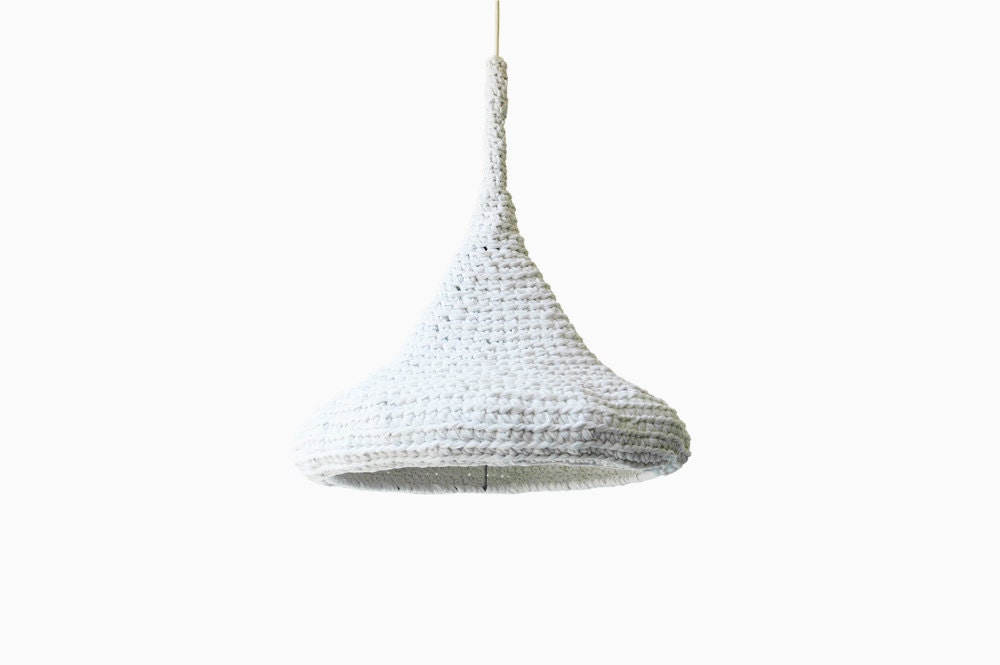 XL Crochet Pendant Lamp LUUNA / Modern Design Hanging Light / Unique Lampshade from Upcycled fabric / Green Design - Made-to-Order