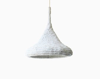 XL Crochet Pendant Lamp LUUNA / Modern Design Hanging Light / Unique Lampshade from Upcycled fabric / Green Design - Made-to-Order