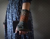 Blue and Rust Tweed  Wrist warmers / fingerless gloves / arm warmers - LetsBacktrack