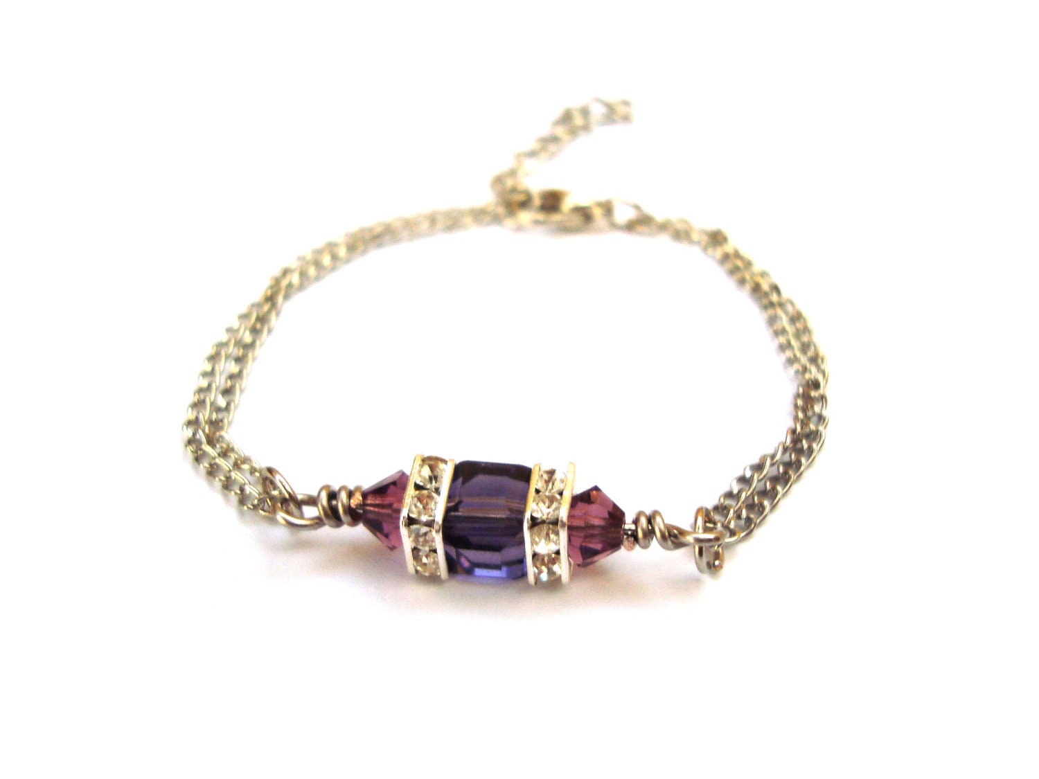 Swarovski Crystal Bracelet. Purple Crystal Bracelet. Purple Jewelry. Crystal Jewelry. Silver Filled, Bridesmaid, Wedding, Handmade Jewelry