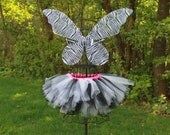 Tutus/Girls Tutu/Handmade Boutique Tutu/Black & White Tulle w/ Hot Pink Satin Ribbon Embellishment