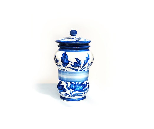 Vintage Spice Storage Jar Blue and White,Italian Spice Jar.