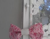 SALE Hot Pink and Ivory Lace - Short Chain - Bowtie Necklace - Ribbon Knot