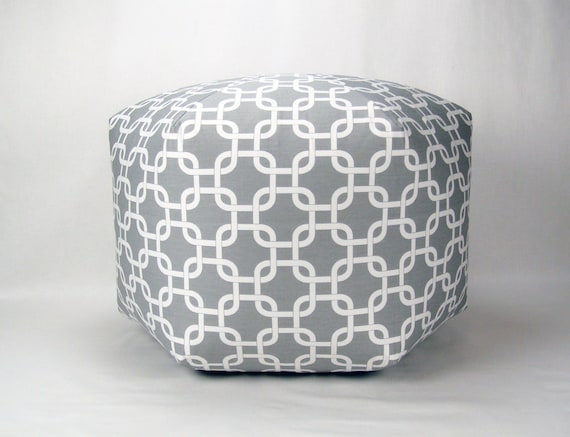 24" Floor Ottoman Pouf Pillow Storm Gray & White - Gotcha Chainlink Contemporary Modern Print