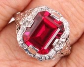 Great 14K gold filigree Red glass ring