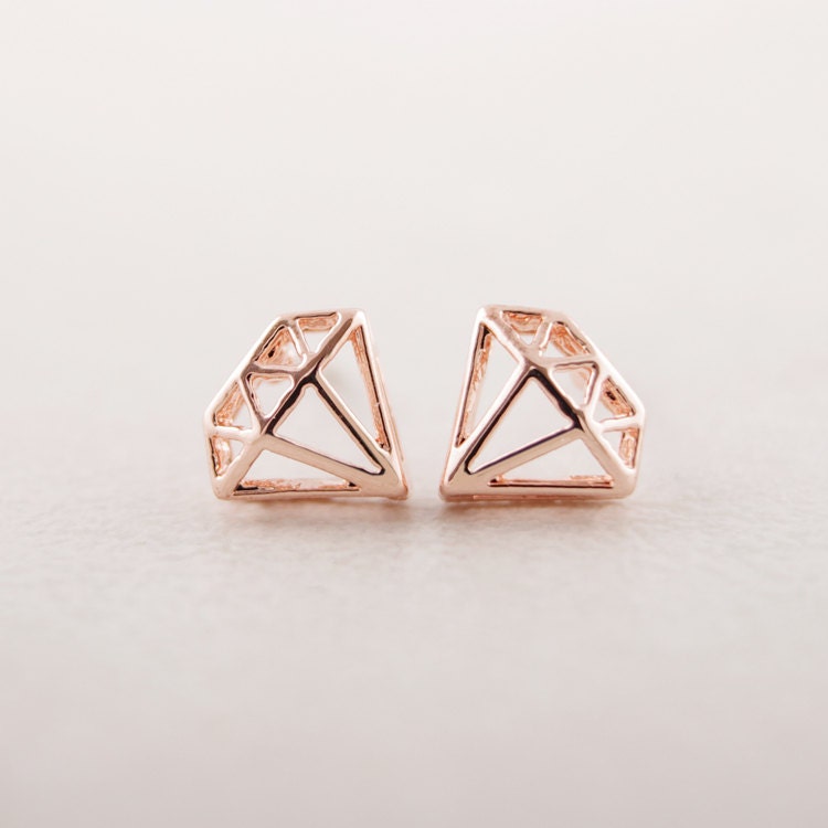 Diamond shaped Stud Earrings in Pink Gold