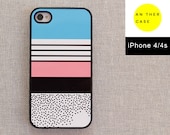 iPhone 4 case, iPhone 4s case - blue, pink, black and white stripes, black dots
