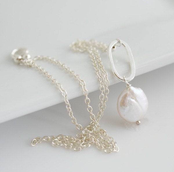 Pearl and Silver Necklace, Silver Necklace, Pearl Pendant
