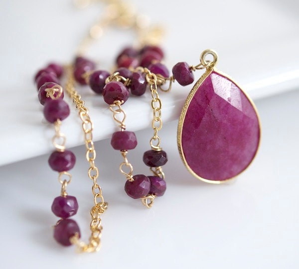 Garnet Necklace, Bezel Set Necklace