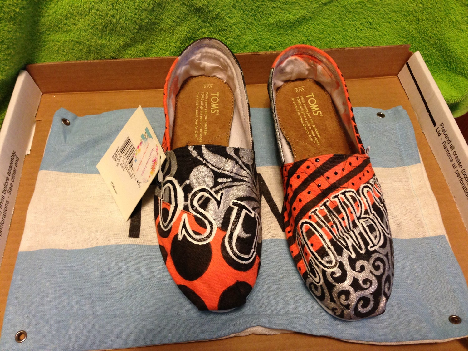 Oklahoma State University hand painted and customized toms shoes