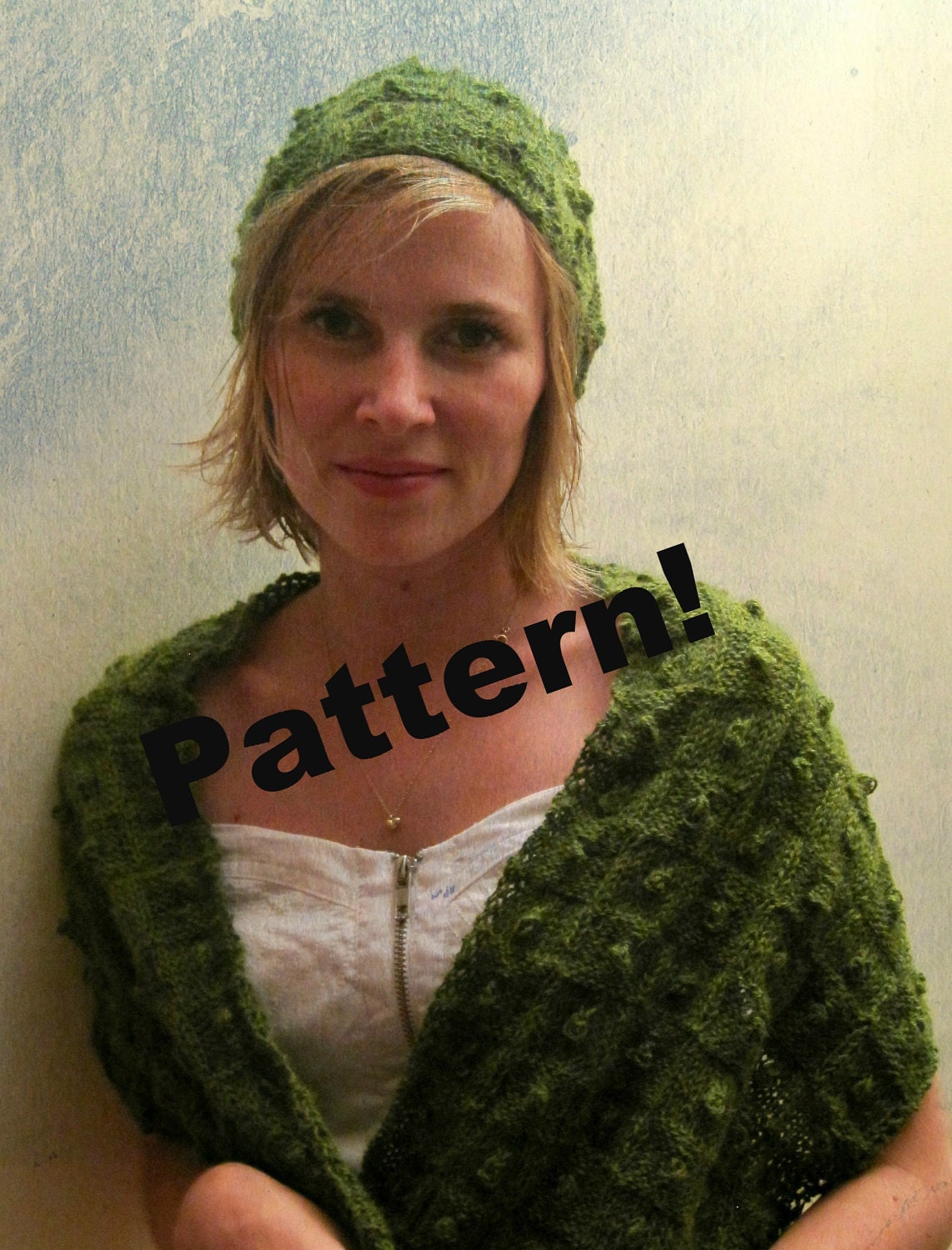 Knitting pattern, Hat and shawl, green, Alpaca- Knitting tutorial PDF