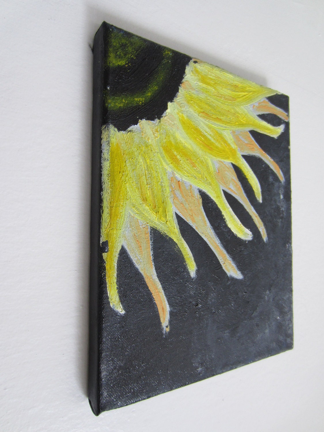 modern black and yellow sunflower oil paintings 8"x10"