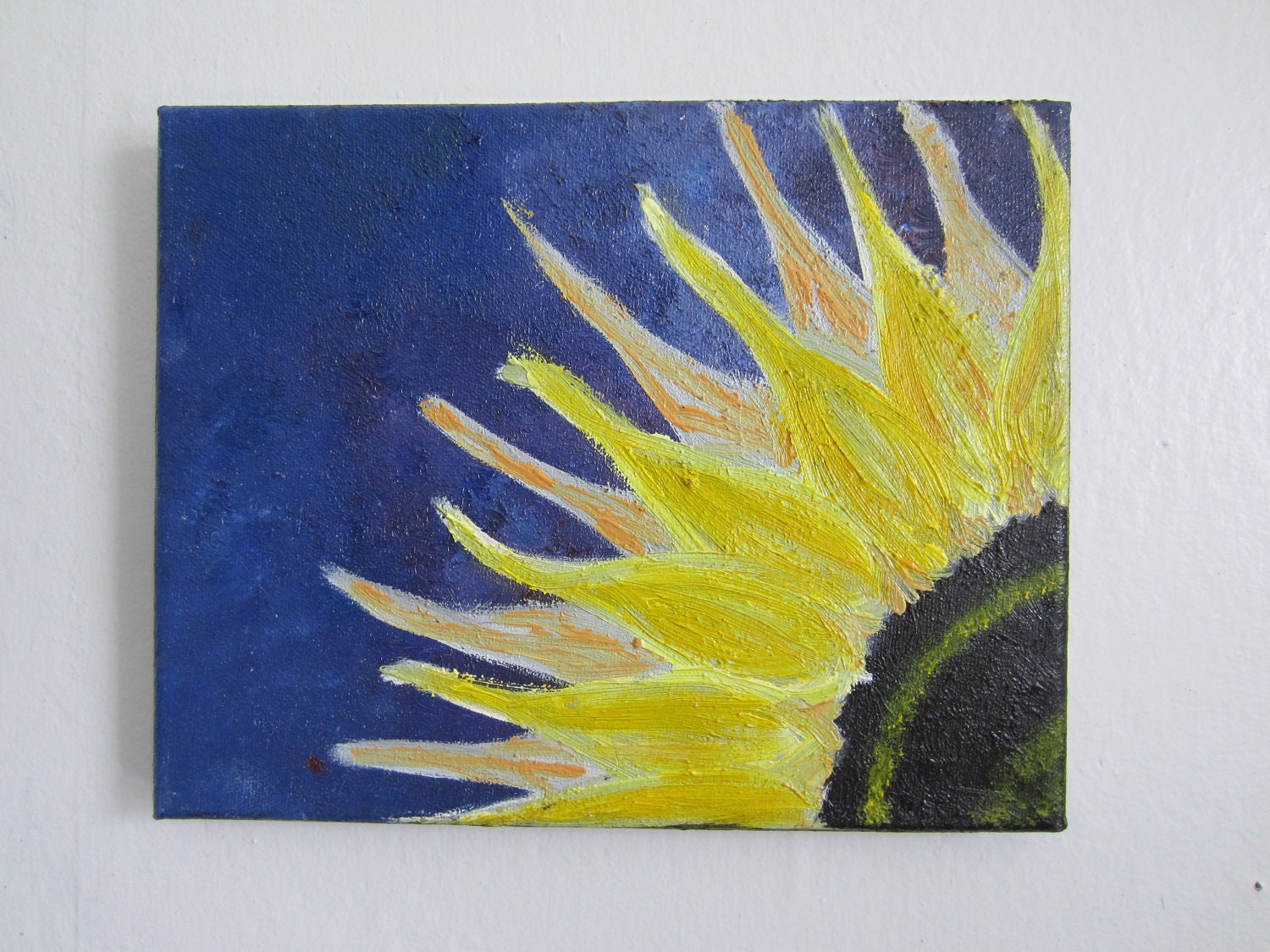 modern navy blue and yellow sunflower oil paintings 8x10