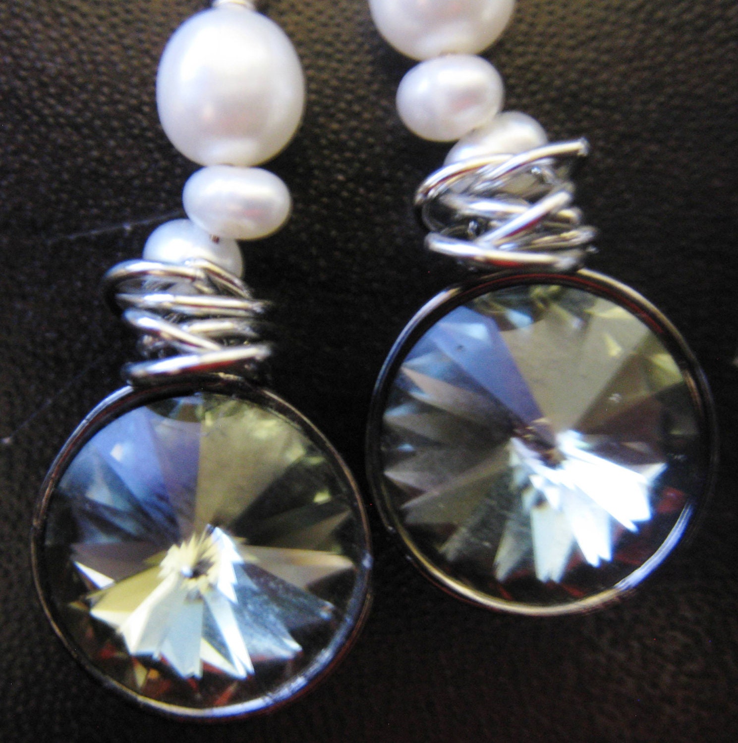 special occasion earrings - blue crystal with pearl