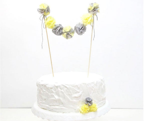 Cake Topper Pom Pom Garland  - Wedding, Birthday, Bridal Shower, Baby Shower - Customize Colors