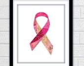 Pink Breast Cancer Collaged Ribbon - Fine Art Print - 8x10 Giclee Print