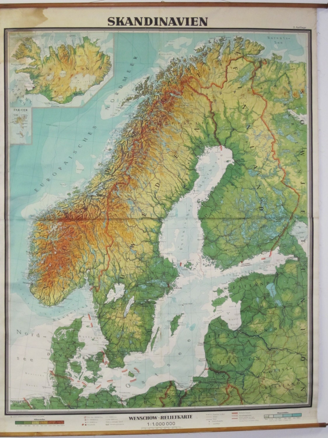 Vintage Belgian School Map of Scandinavia