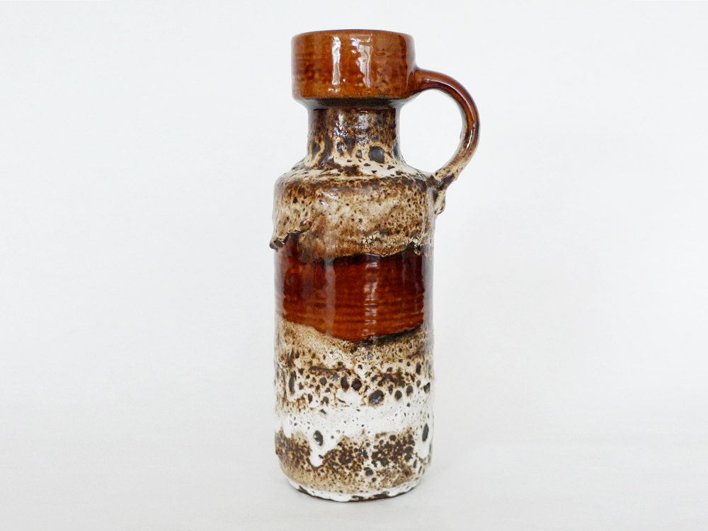 Vintage West German Brown & White Pottery Vase (116-21)